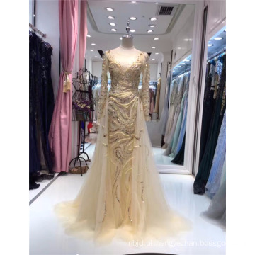 2017 New Graceful Long Sleeve Arabian Style Long Beaded Evening Dresses lantejoulas